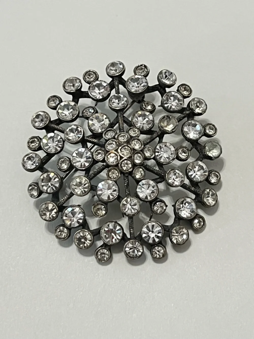 Vintage Crystal Burst Rhinestone Brooch - Silver Tone